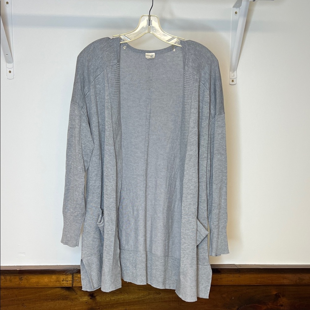 Terra & Sky Light Gray Open Front Cardigan- 14W